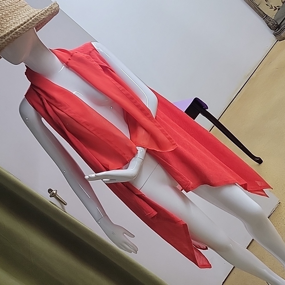 Chelsea & Theodore Coral Long Sleeveless Duster Vest